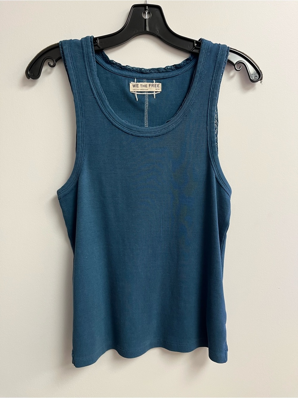 We The Free Blue Ribbed Scoop Neck Tank Top